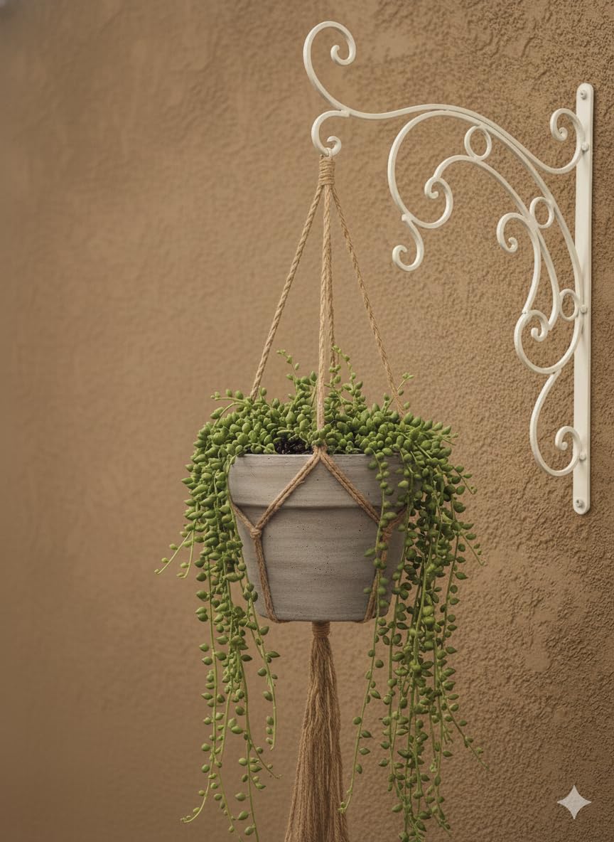 NAYAB Outdoor Decor Wall Brackets Iron L-Angle Heavy Duty Flower Pot Plant Hanging Stand Holder for Home Indoor Garden Balcony Bird Feeder Wind Chime Lanterns (Vintage - Ivory)