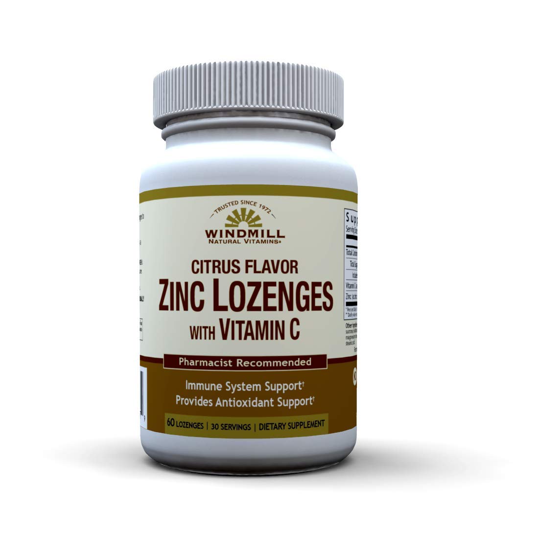 Windmill Health Natural Vitamins Zinc Lozenges with Vitamin C Honey Lemon Flavor, Immune System Support, Provides Antioxidant Support, Delicious & Fast Acting, 60 Lozenges, 30 Servings.