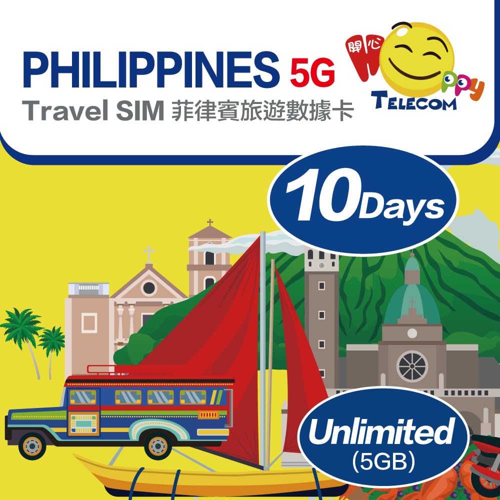 Happy 5G Philippines 7, 10, 15, 30Days Unlimited Data Sim Card | 5G High-Speed Data | Globe Network | No Registration | Easy Activation (10Days | 5GB)
