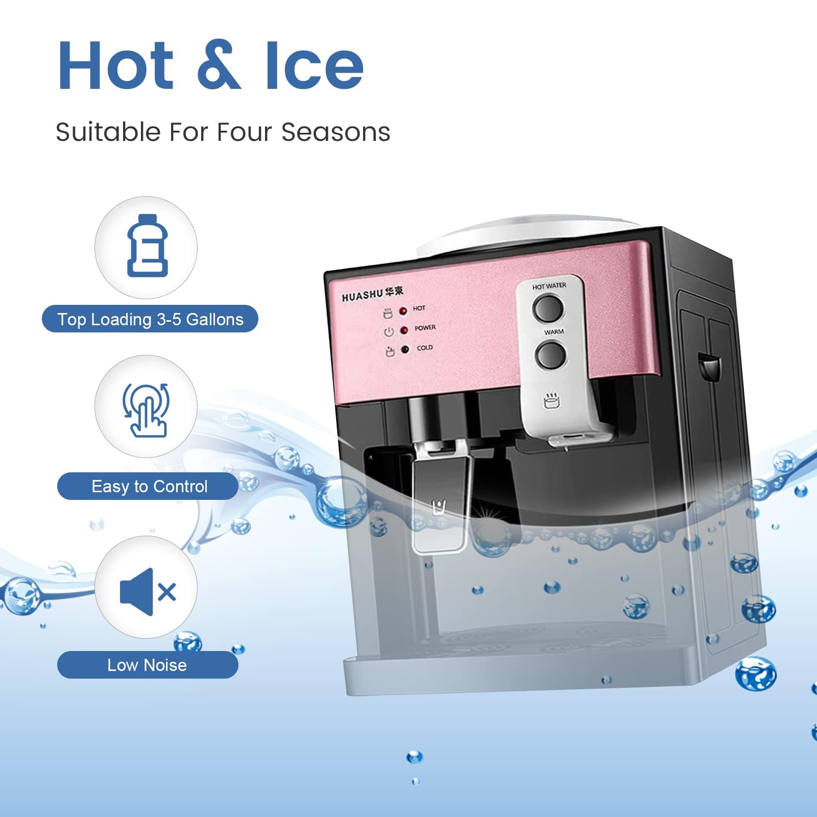 Top Loading Water Cooler Dispenser, Desktop Electric Hot and Cold Dispenser with 3 Temperature Settings, 5 Gallon Desktop Electric Hot Cold Water Dispenser?Rose Gold?
