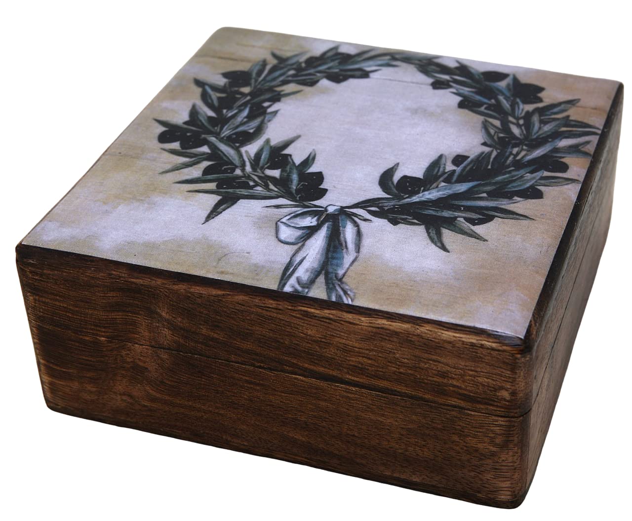 Boîte en bois grec IconsGr R31_3 un cadeau artisanal unique avec couronne d'olivier