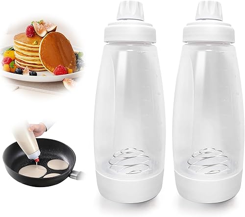 Dispensador de masa para panqueques con bolas de licuadora, equipado con espátula de silicona, botella mezcladora de panqueques, botella exprimidora