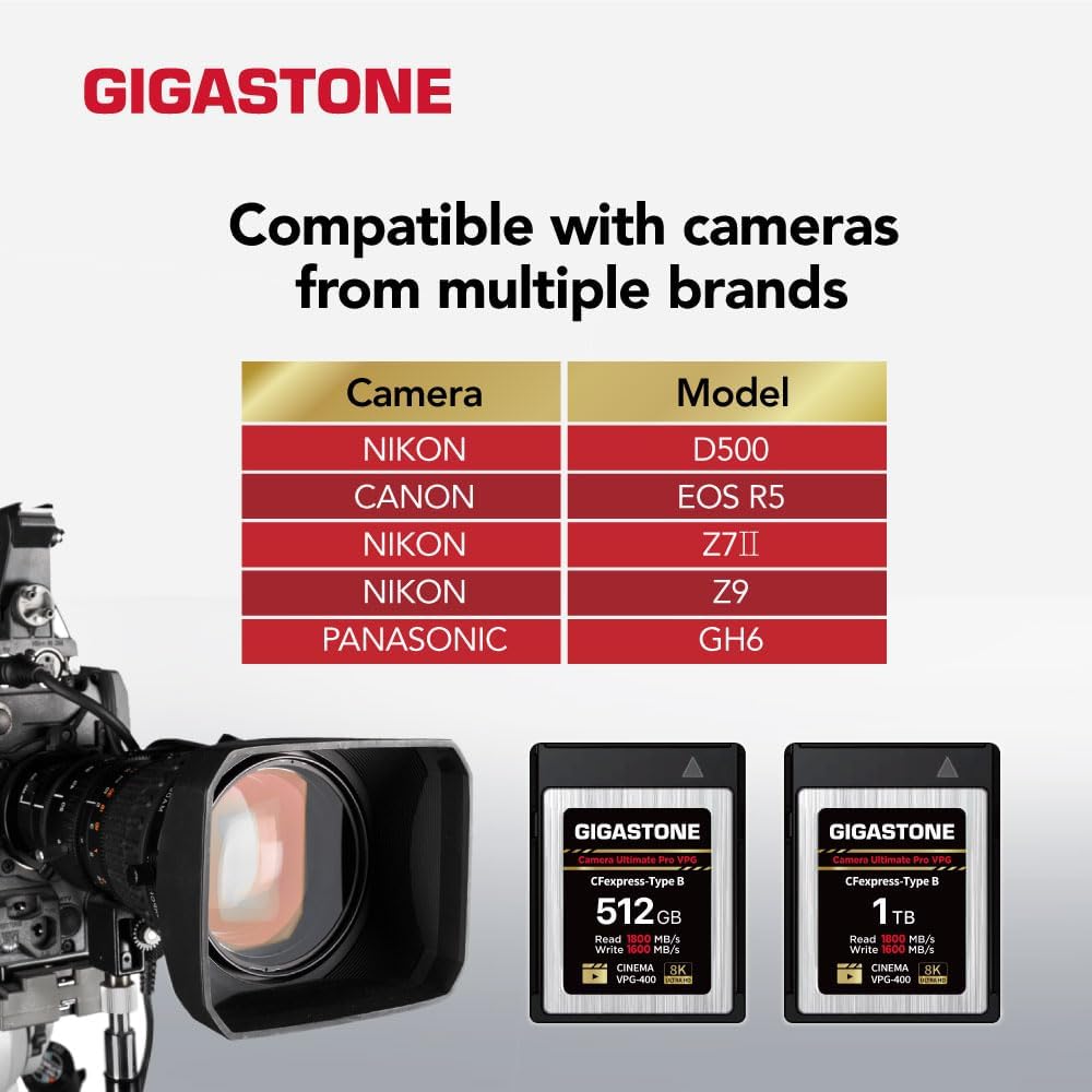 GIGASTONE 1TB Camera Ultimate Pro VPG CFexpress Card Type B Memory Card, XQD Type, High Speed up to 1800MB/s Read, 1600MB/s Write, Raw 8K Video Recording for DSLR Canon Camera