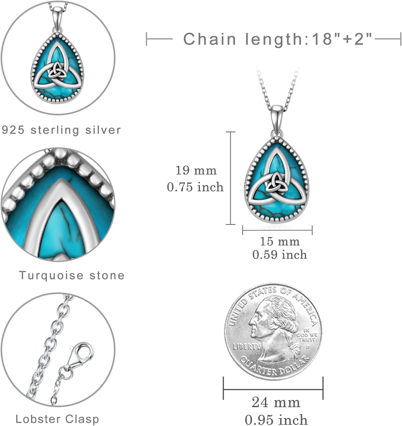 Genuine Turquoise Necklace 925 Sterling Silver Celtic Knot Necklace Vintage Western Nature Gemstone Turquoise Jewelry for Women
