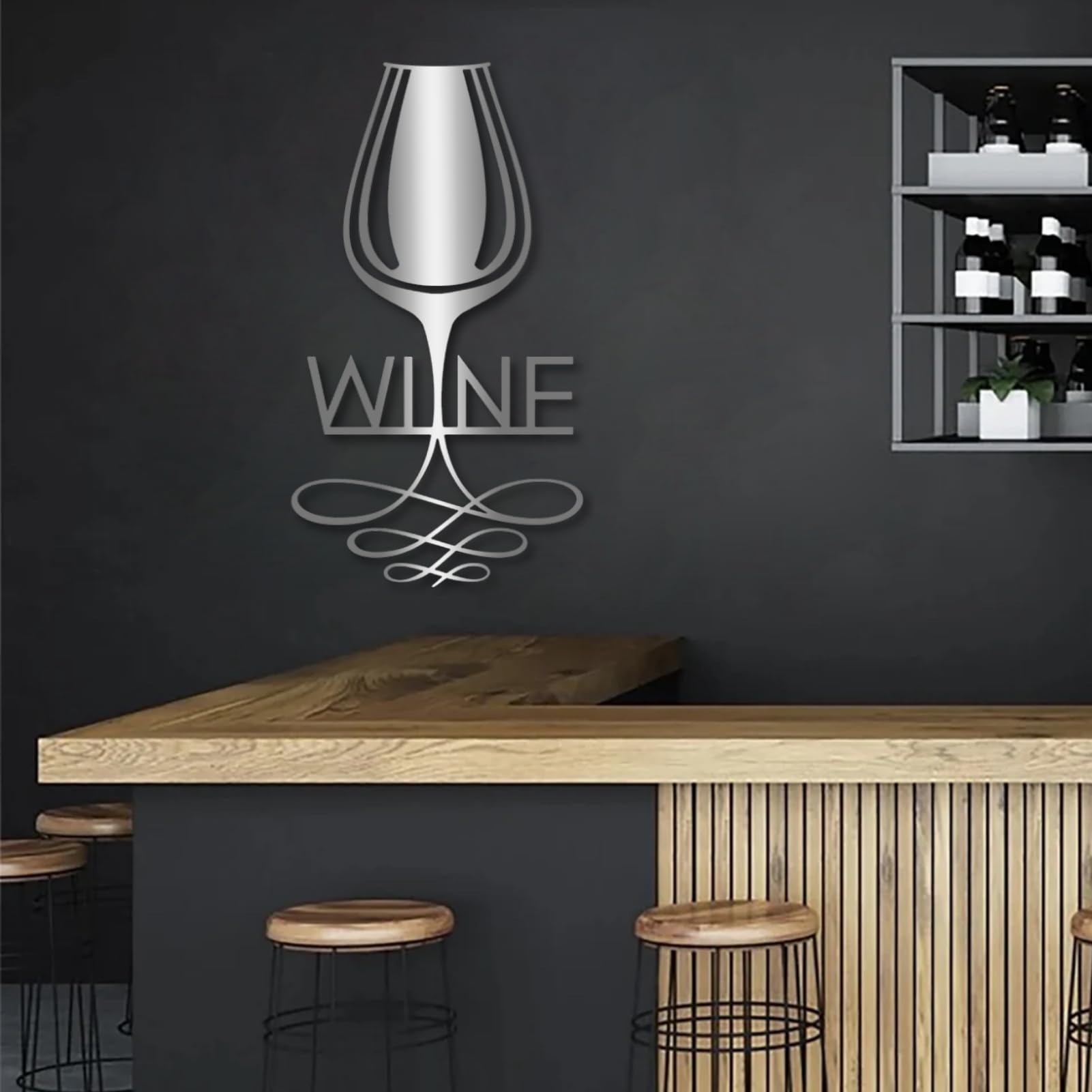 Décoration Murale Métal Verres à Vin Idée Cadeau Maison Moderne Argent