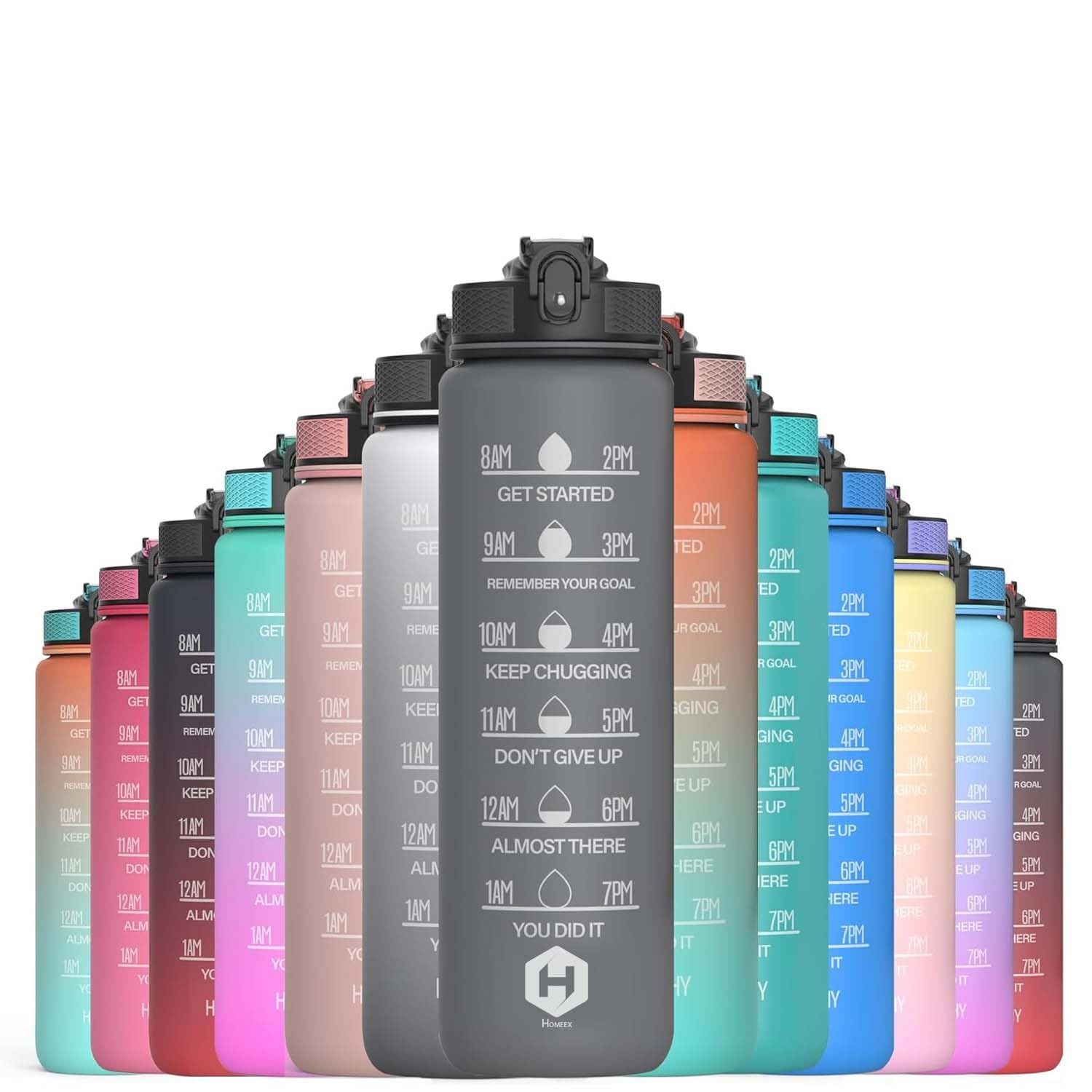 1 Litre Motivational Fitness Sport Water Bottles with Straw & Time Maker, BPA-free Plastic Drink Bottle 1l Design for Girls, Boy Running,cycling (Spout 1000ml Black)