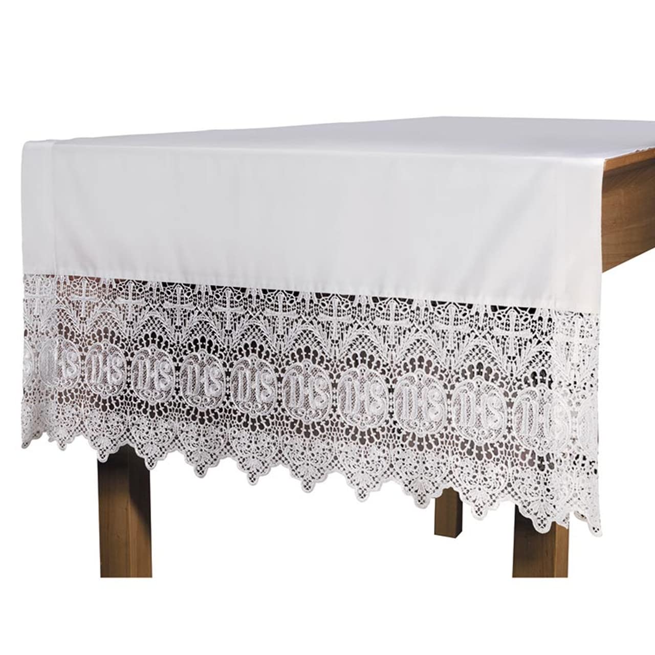 IHS Lace Altar Frontal Church Communion Supplies Outdoor Indoor Party Table Cloth, 75 Inch x 28 Inch