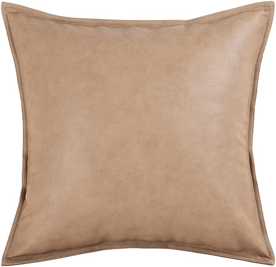 Creative Leather Plush Pillow with Core Square Sofa Decorative Throw Pillows Office Waist Cushion Decorative Sofa Cushion (Light Brown, 45×45CM/17.7"×17.7")