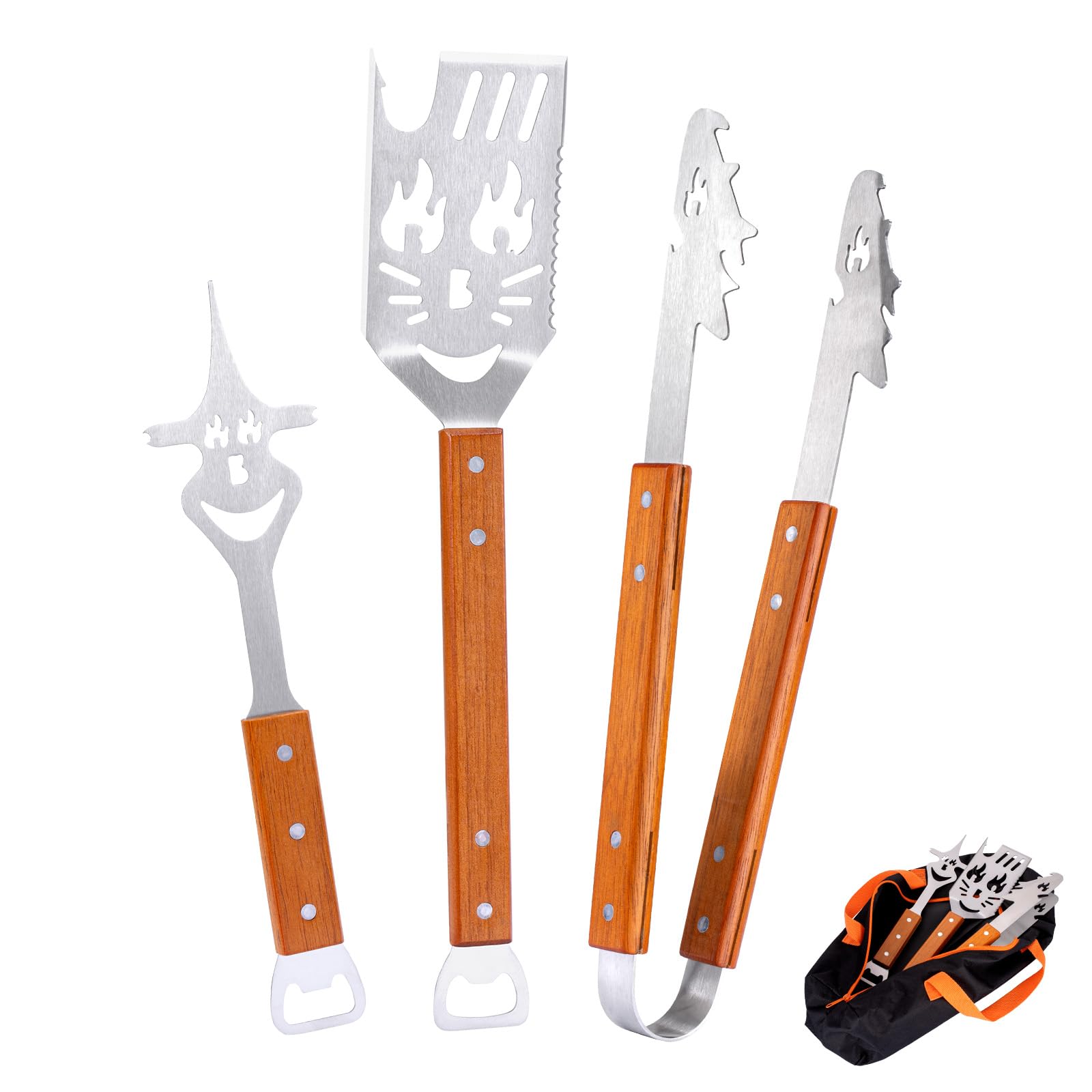 Ideal Swan 9 in 1 Multifunction BBQ Tool Set, 3Pcs BBQ Accessories Kit with Grill Spatula, Tongs, Fork, Stainless Steel Barbecue Tools, Barbecue Utensils Kit for Outdoor Cooking Camping, Gifts for Men