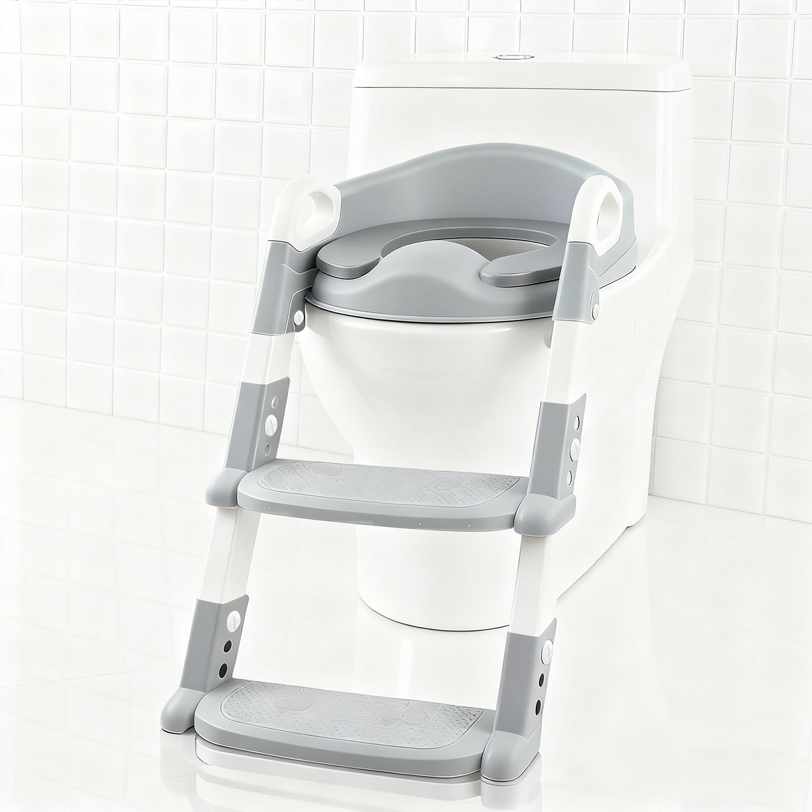 Reducteur Toilette Enfant, 3 en 1 Réglable Rehausseur Toilette Enfant mit Marches, Antidérapant, Pot Amovible, Adaptateur Toilette Enfant für Jungen & Mädchen (Grau)