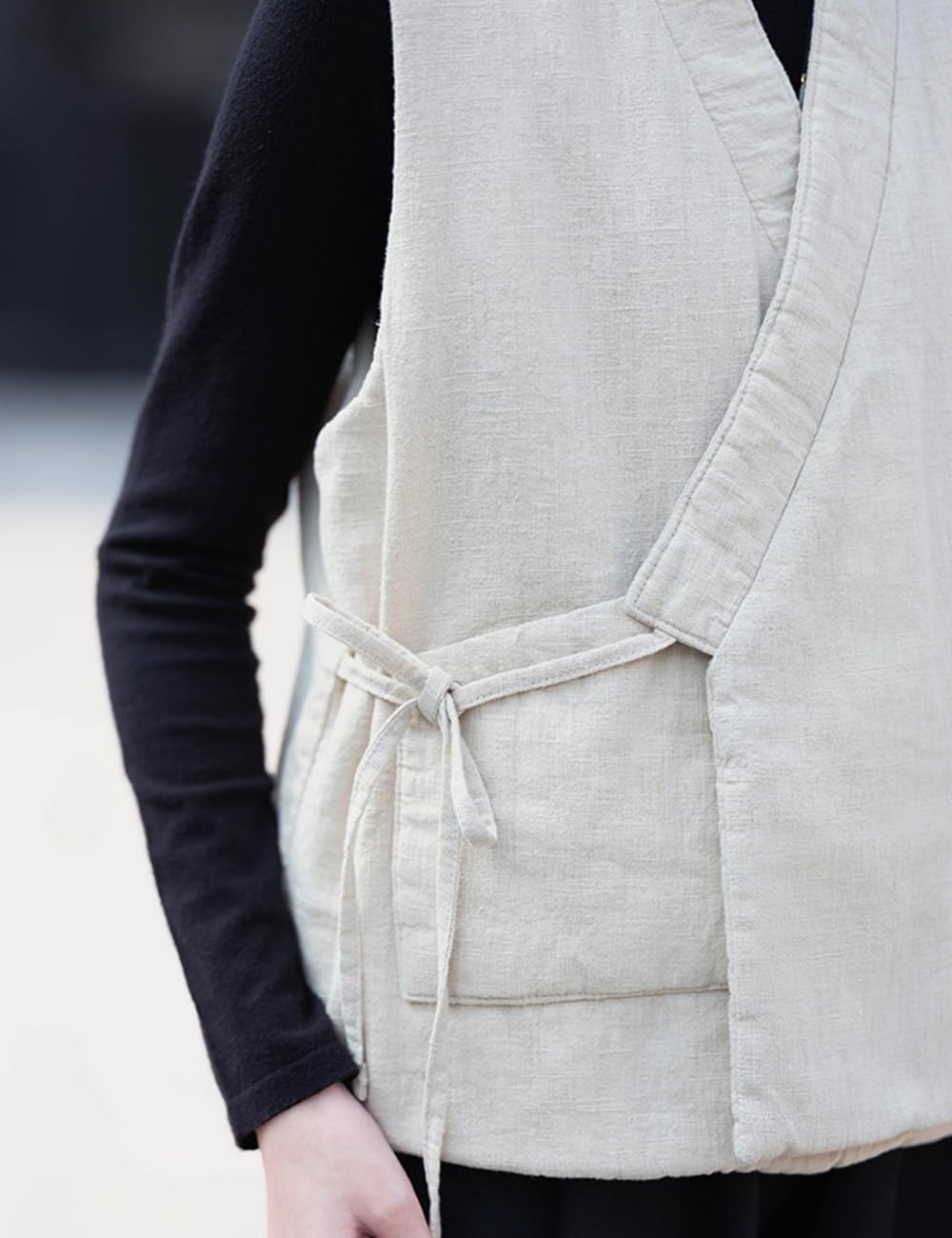 Ystylee Womens Casual Quilted Vest Lightweight Tie Up Wrap Front Jacket Outerwear with Pockets