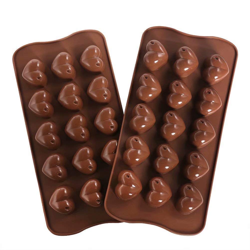 MACKLON Silicone Chocolate Making Mould, Heart Shape, 15 Slots, Brown (2 pcs)
