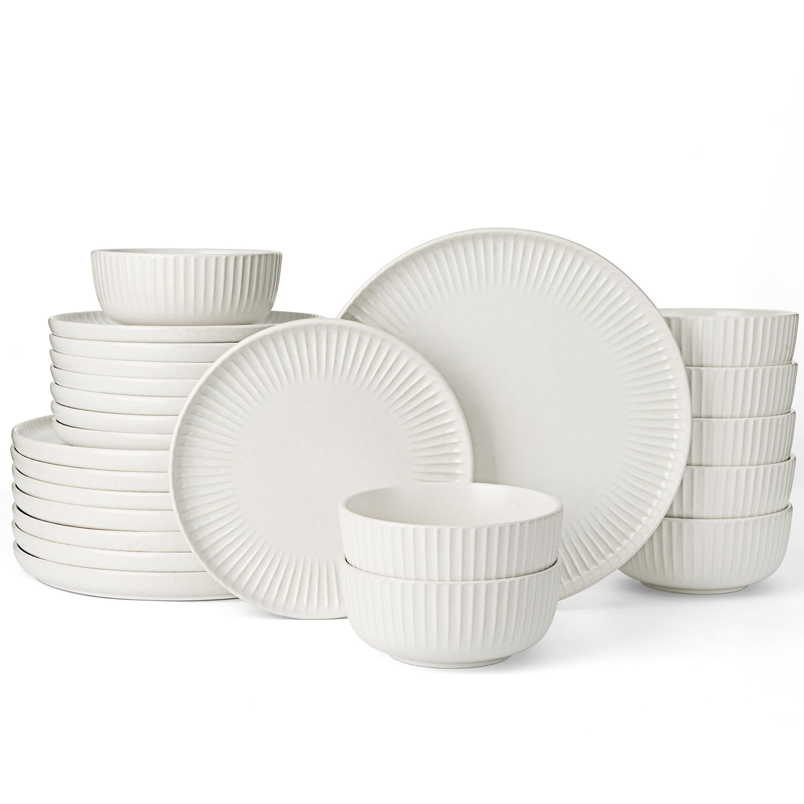 Famiware Stoneware Dinnerware Sets for 8, Reactive Glaze Plates and Bowls