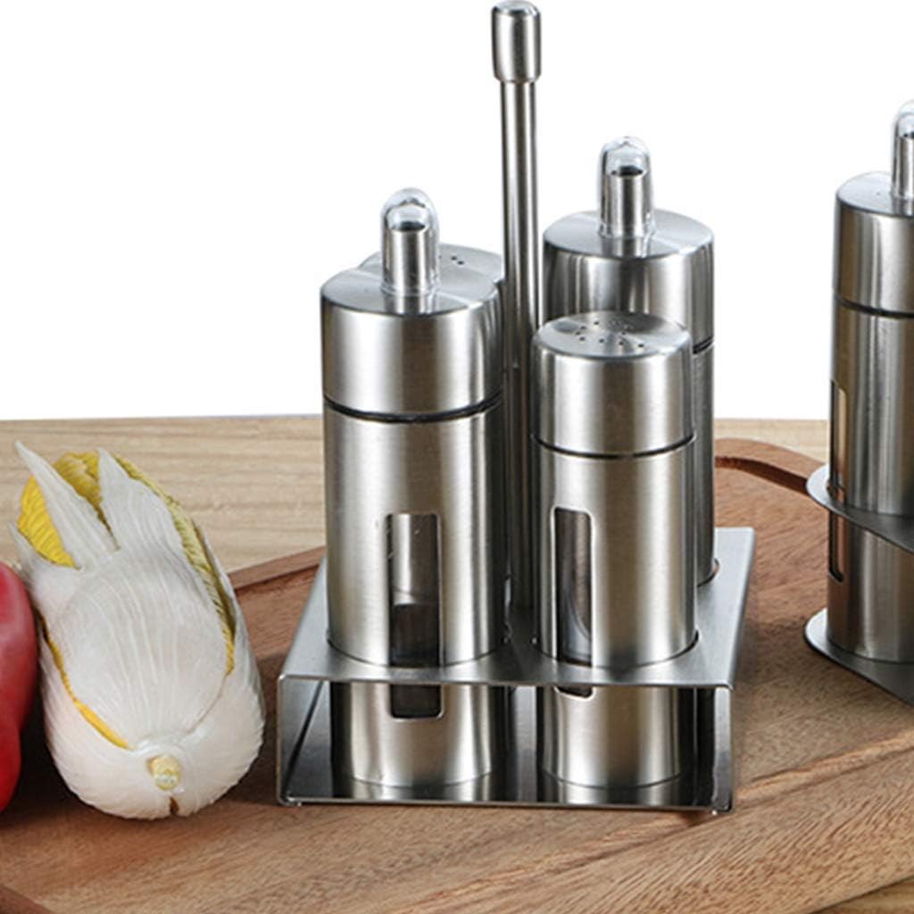 4 Pcs Stainless Steel Spice Jars Set with Storage Rack Cruet Condiment Salt Too