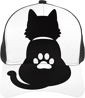 [CHOUJJ] メッシュキャップ 野球帽 猫 背中 黒い 足跡 大きいサイズ おしゃれ メンズ レーディス メッシュ 帽子 キャップ ローキャップ 通気 軽量 黒 白 速乾 紫外線対策 子供 高校生 大学生 水泳 ゴルフ アウトドア ランニング 運動