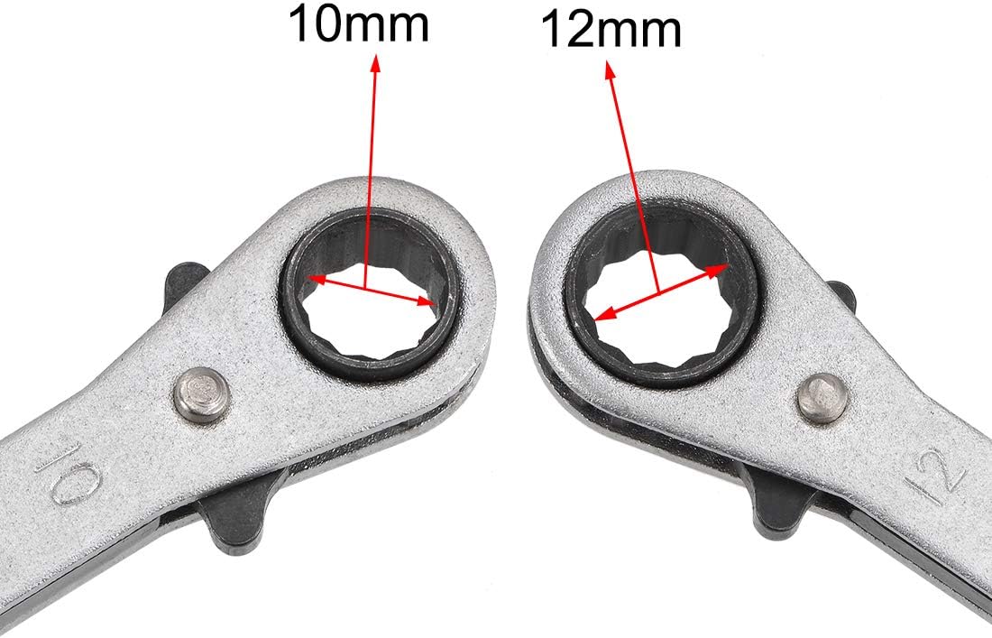 uxcell Reversible Ratcheting Wrench, 10mm x 12mm Double Box End, Cr-V