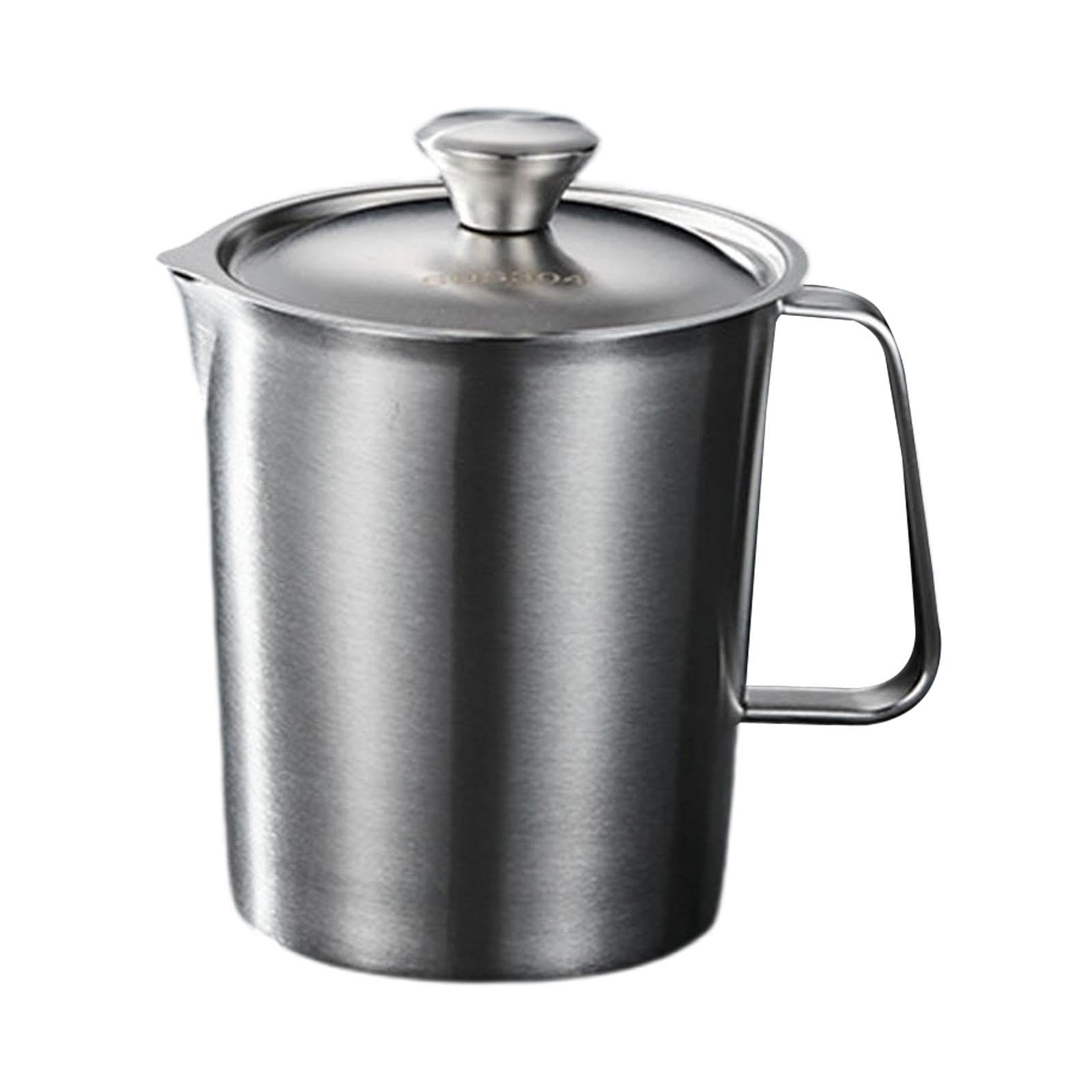 Gralara Vaso Medidor Acero Inoxidable Taza Medidora Jarra con Tapa Indicador Mililitros Onzas Asa Práctica Adecuada para Cocina Cafetería Panadería, 1000ml