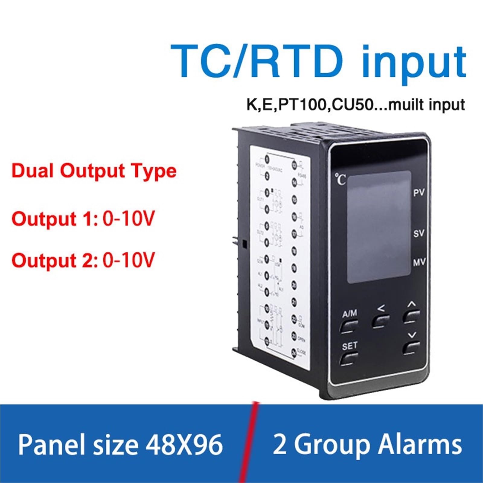 Controlador de Temperatura PID PT100, regulador programable de Entrada de Doble Salida, termostato Digital LCD 48 * 96 PMA400(0-10V Dual Output)