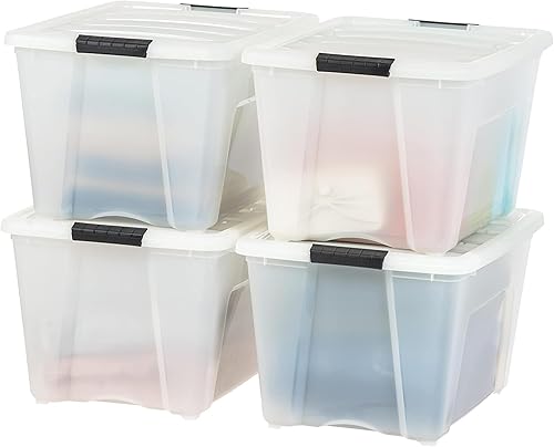 Vista 170 de IRIS USA - Caja de almacenamiento de plástico de 19 cuartos de galón con tapa y pestillos – Paquete de 4 – sin BPA, solución de organización
