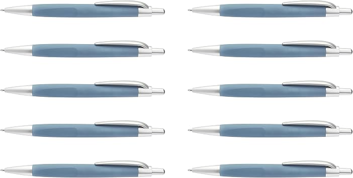 DISCOUNT PROMOS 10 Atlas Click Action Pens Pack - Plastic, Black Ink - Light Blue