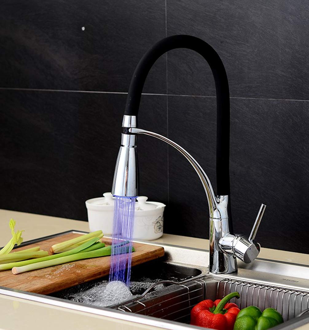 3 Color Automatic Sense Temperature Faucet LED Light Basin Hot and Cold Mixer Tap Kitchen Faucets,Black