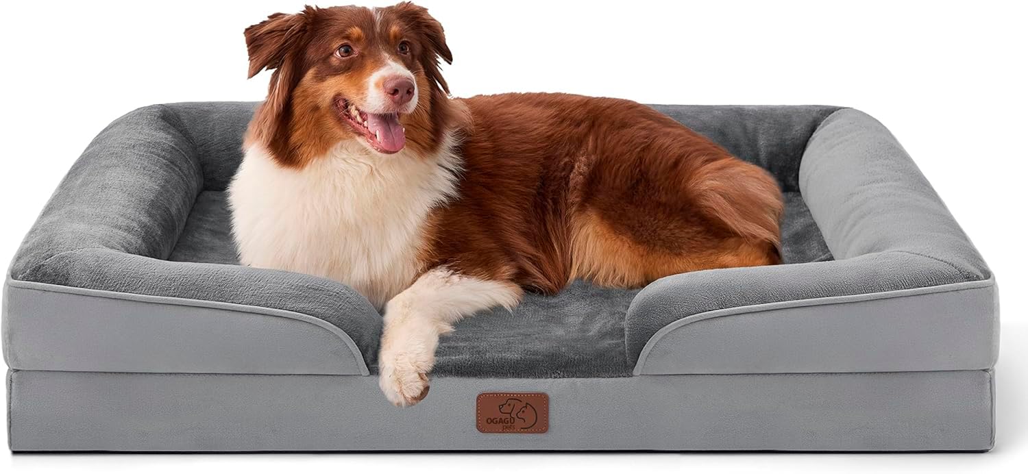Cama para perro grande PREMIUM - cama Para Mascota transpirable e impermeable, Sofa cama perro con soporte para cabeza con funda extraible lavable y antideslizante en la parte inferior (GRIS, GRANDE)