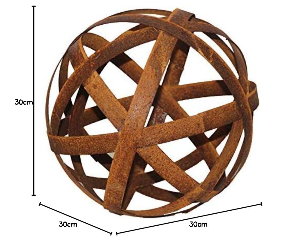 Bornhöft Kugel 30cm aus Metall Edelrost Rost Streifenbandkugel Eisen Deko Gartendeko Bänderkugel Stahlbandkugel (Bänderkugel 30cm)