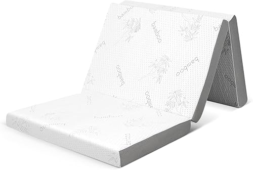 Miniatura 9 de KOMFOTT Colchón plegable de 4 pulgadas con bolsa de almacenamiento, colchón de espuma viscoelástica con funda de bambú, portátil para caravanas,
