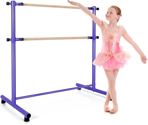Costzon Barra de ballet portátil, barra de madera doble ajustable de 4 pies de altura, barra de baile independiente para estudio en casa, escuela,