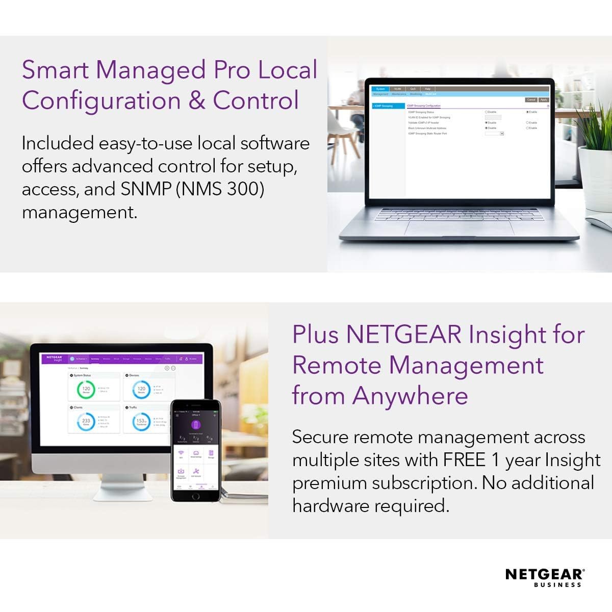 NETGEAR 28-Port Gigabit Ethernet Smart Managed Pro PoE Switch (GS728TP) - with 24 x PoE+ @ 190W, 4 x 1G SFP, Desktop/Rackmount, and ProSAFE Lifetime Protection (Renewed)