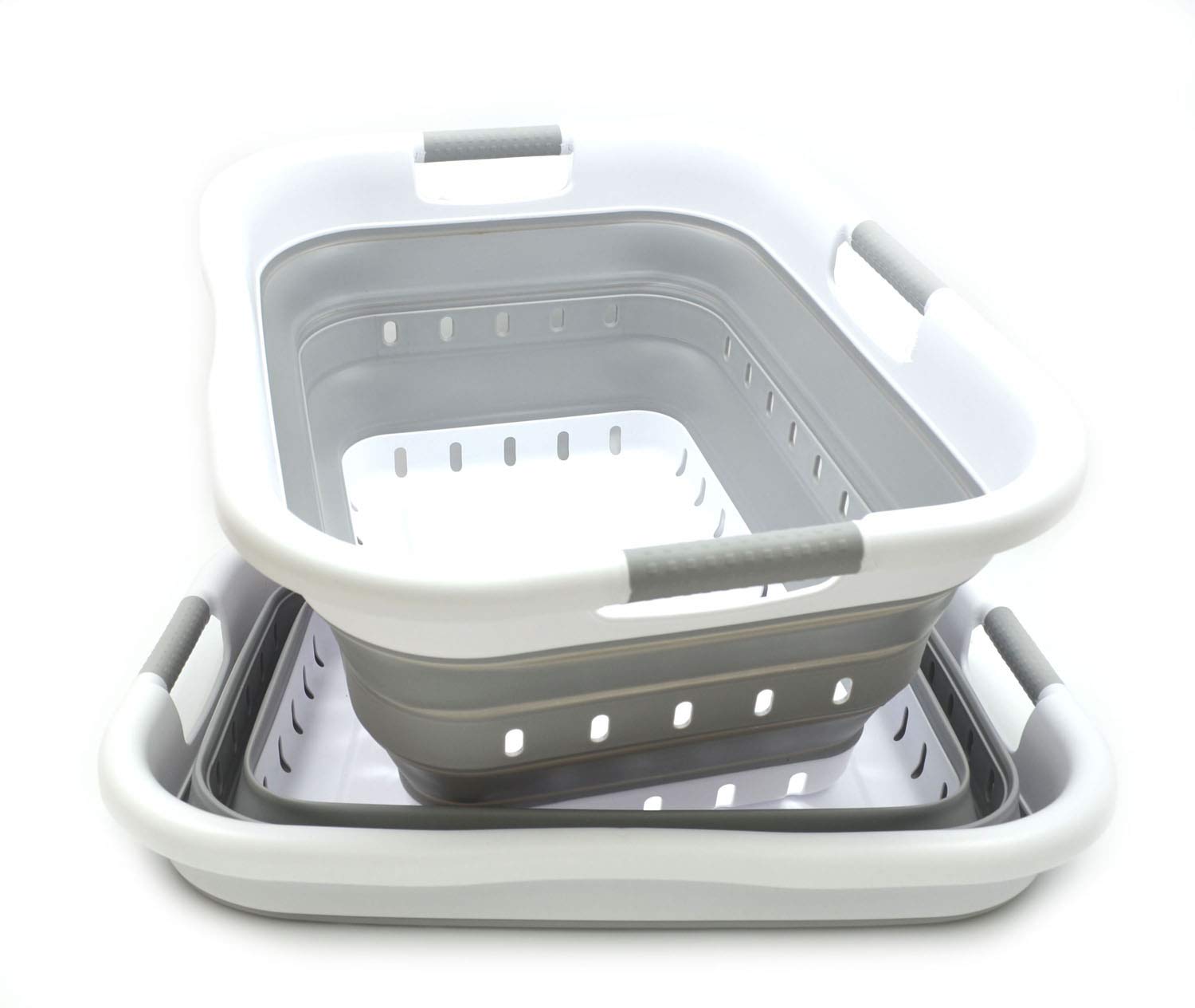 Conjunto de 2 Canasta plegable de plástico con 3 asas para la ropa sucia; organizador/contenedor de almacenamiento plegable y desplegable; cesto/canasta para ahorro de espacio 2