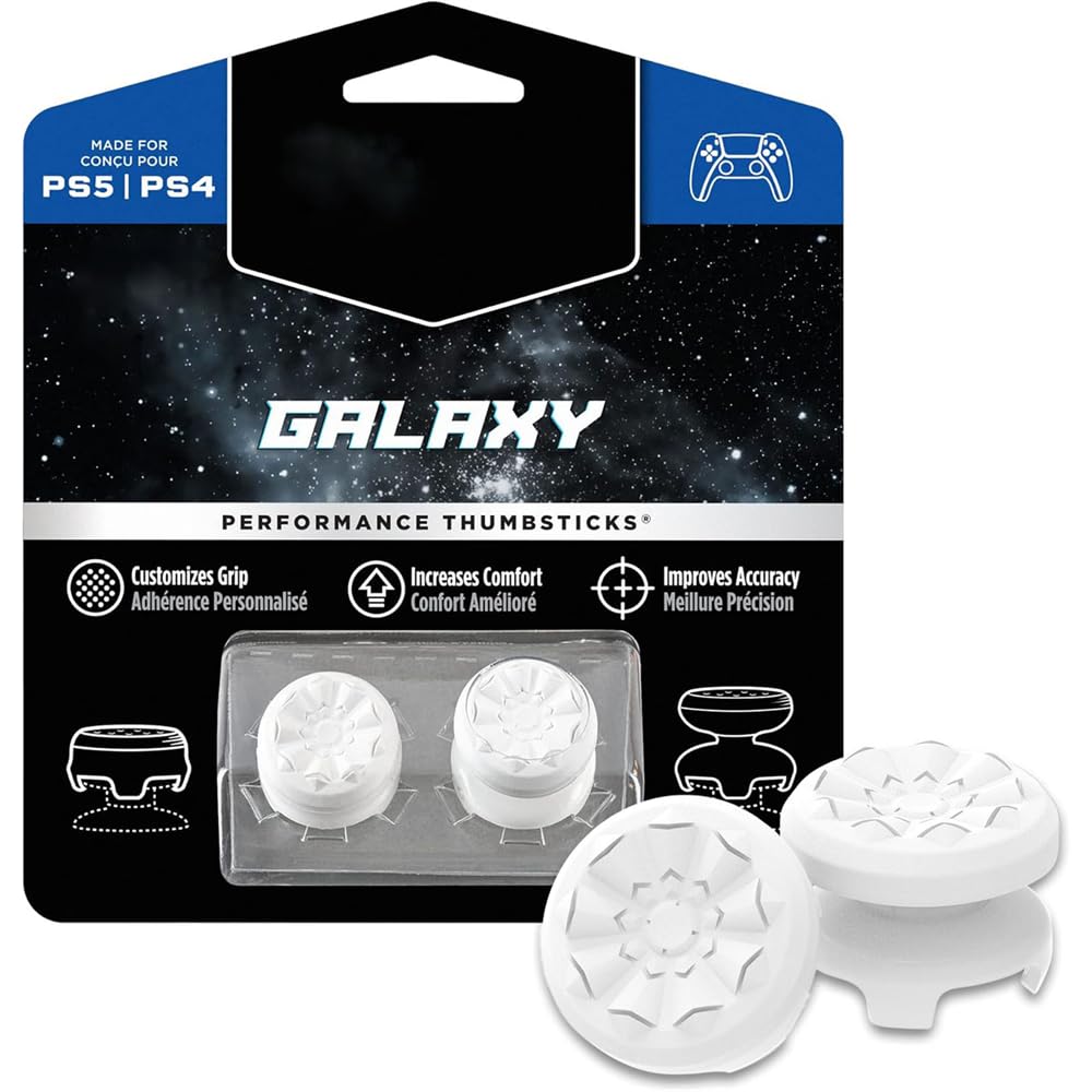 FPS Freek Galaxy White for PlayStation 4 (PS4) and PlayStation 5 (PS5), Performance Thumbsticks, Controller Joystick Cap Covers, Thumbstick Extender for PS5 (1 High-Rise, 1 Mid-Rise)