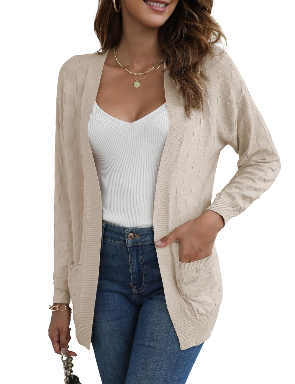 CPOKRTWSO Women's Cardigan Sweaters with Pockets Casual Long Sleeve Open Front Lightweight Cardigans for Women Trendy(S-XL)