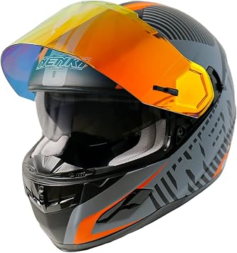 Full Face Motorcycle Helmet for Men Women Fiberglass Street Bike Riding Racing Helmet Dual Visor Inner Sun Shield DOT Approved Adult Helmet Red Visor Orange, Large