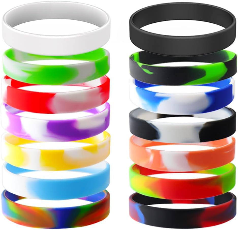 YalsFTY Waterproof ID Rubber Bracelets 14 Count - Silicone Rubber Wristbands for Events (14 Mix Color)
