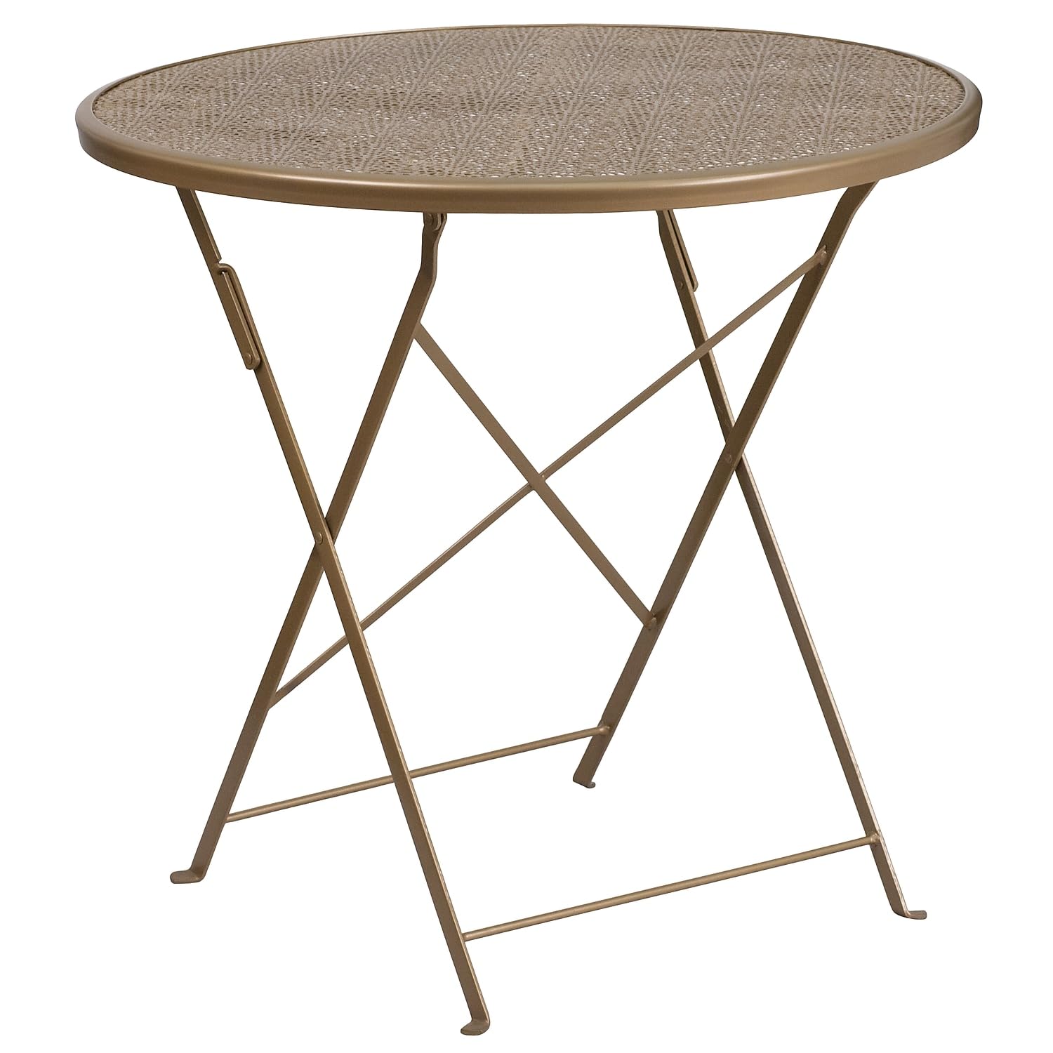 Flash Furniture Oia Commercial Grade 30" Round Indoor-Outdoor Steel Folding Patio Table, Alloy, Gold