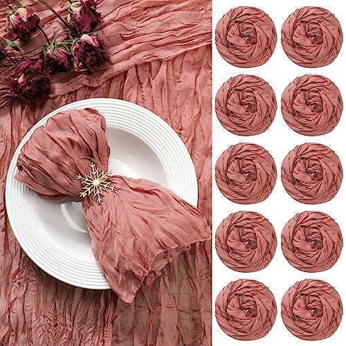Mixweer 54 Pack Cheesecloth Napkins 20 x 20 Inch Washable Gauze Napkins Wrinkled Boho Cotton Dinner Table Decor for Wedding Bridal Baby Shower Birthday Party Easter(Pink)