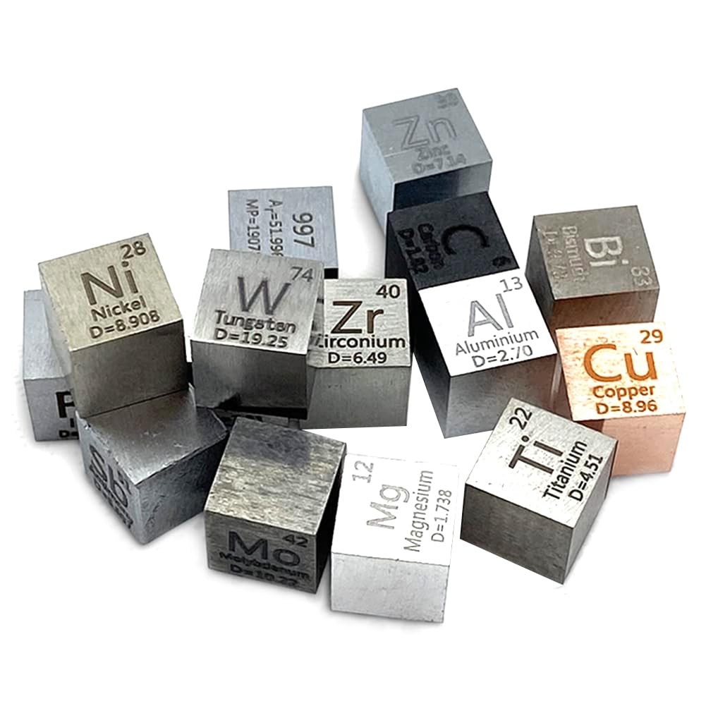 15-Teiliges Würfelset Aus Metallelementen – Dichtewürfel-Set für 1 Periodensystem der Elemente – Würfel Aus Reinem Wolfram (10 Mm), Gut Verarbeitet, 99.5%-99.99%