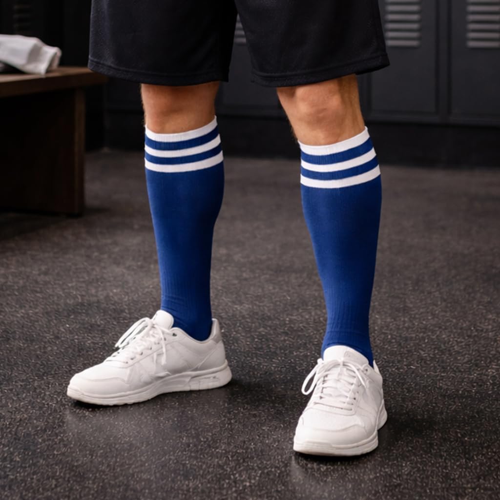 Winterlace 6 Pairs Soccer Socks, Adult Men Women Sports Athletic Striped Knee High Unisex Football