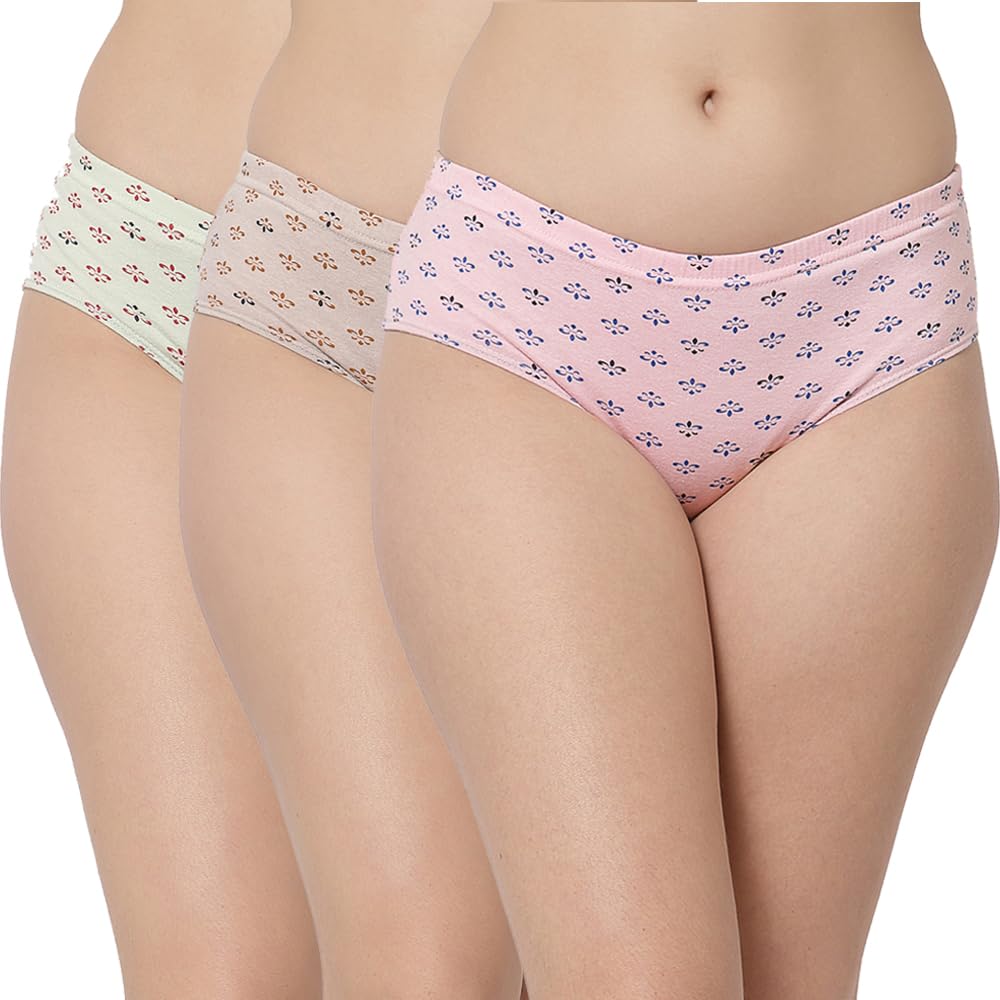 floret Hipster Panties for Women Mid Waist High Coverage Inner-Elastic Premium Ultra Soft Cotton Moisture Wicking Undies (Pack of 3) 13000-P-picture-30