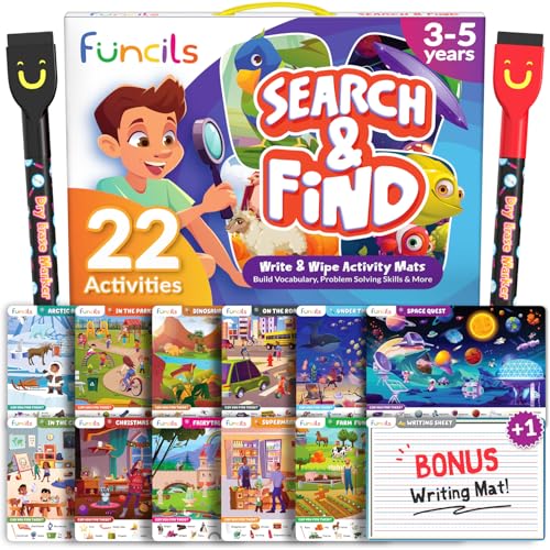 Funcils Search and Find for Kids & Toddlers - Preschool Learning Activity Book Art and Craft Supplies Seek Find Games Birthday Gifts for Girls & Boys Educational Toys for Ages 3 4 5 6 Year Old