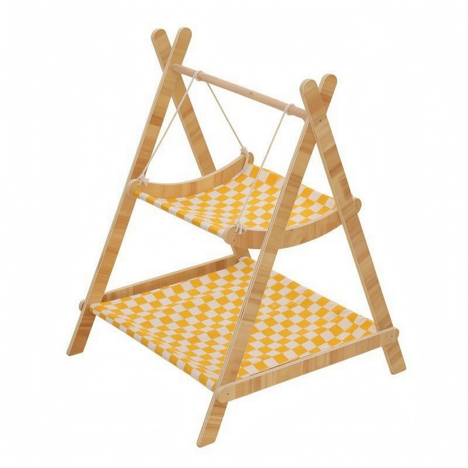 Hamaca Colgante Resistente Cama Doble Ahorro Espacio Accesorio, 70 60 55cm, Hamaca De Doble Capa - Cuadros Amarillos