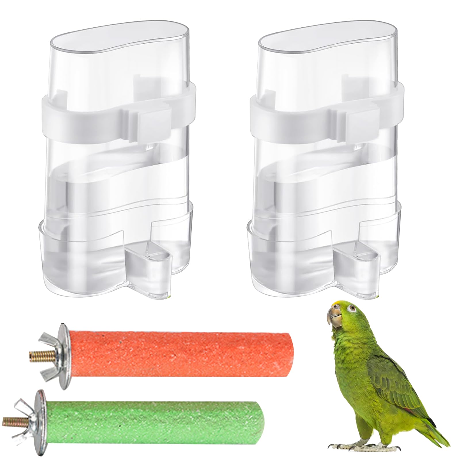 Pizsieat 2 Piezas Comedero de Pájaros Automático Pájaros Dispensadora de Agua Pájaros Dispensador de Alimentos Dispensador de Agua para Loros 2 Percha para Jaula de Pájaros