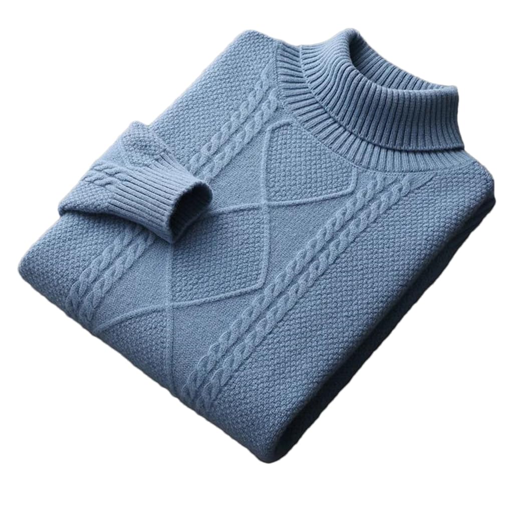 Męski Sweter Z Długim Rękawem Z Wełny, Gruby Sweter Z Wysokim Kołnierzem, Luźna Koszula, Swobodna, Ciepła Kurtka-Blue-Large