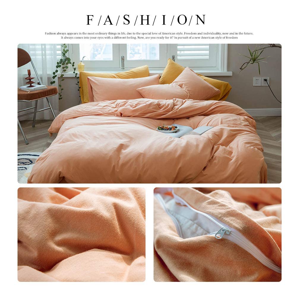 AMWAN Peach Pink Duvet Cover Twin, Solid Orange Bedding Set, 100% Knitted Cotton Comforter Cover - Image 2