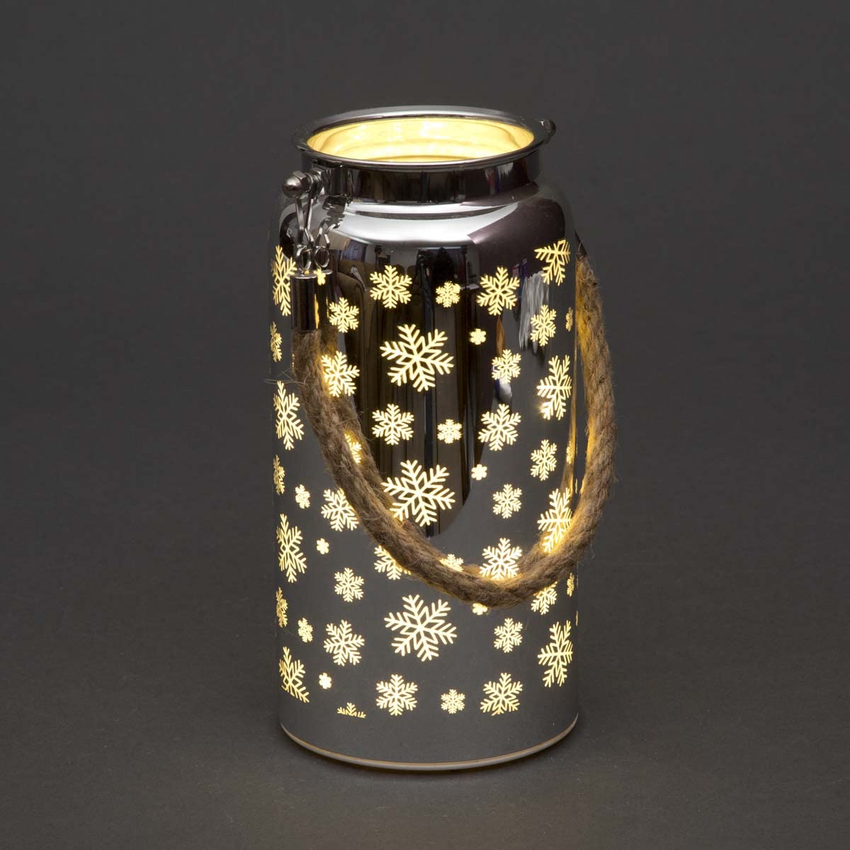 SHATCHI 20cm Christmas Decorated Jar Table Lamp Etched Glass Tube Snowflakes Design Silver Lantern LED Fairy Lights Battery Operated