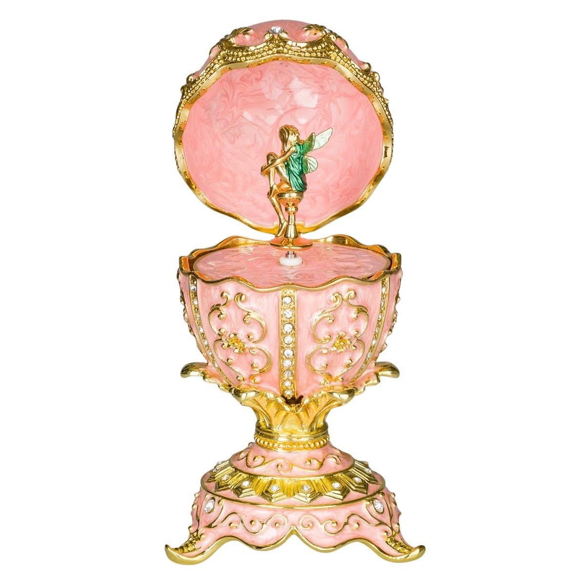 danila-souvenirs Huevo al estilo Fabergé caja de joyería musical con figura de hada 12,5 cm rosa