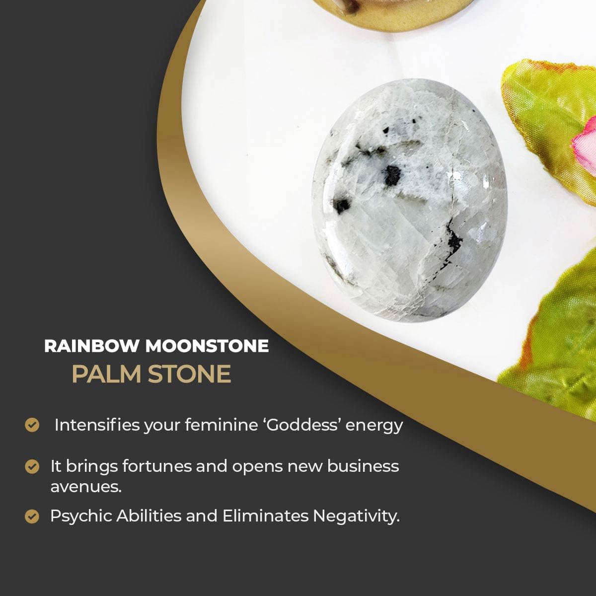 Rainbow Moonstone Crystal Palm Stone for Intuition & Emotional Balance | Natural Healing Crystal Gemstone for Meditation, Reiki & Vastu for Home | Spiritual Decorative Stone for Home Decor & Gifting 1