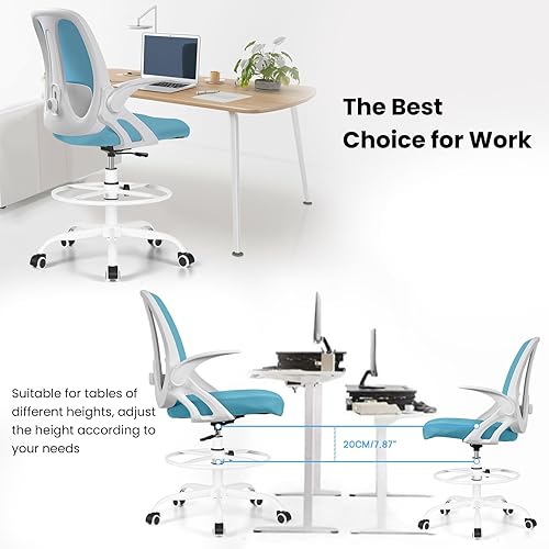 Miniatura 7 de Razzor Silla de dibujo alta ergonómica para oficina, taburete de escritorio de pie con soporte lumbar ajustable y anillo reposapiés, silla ejecutiva