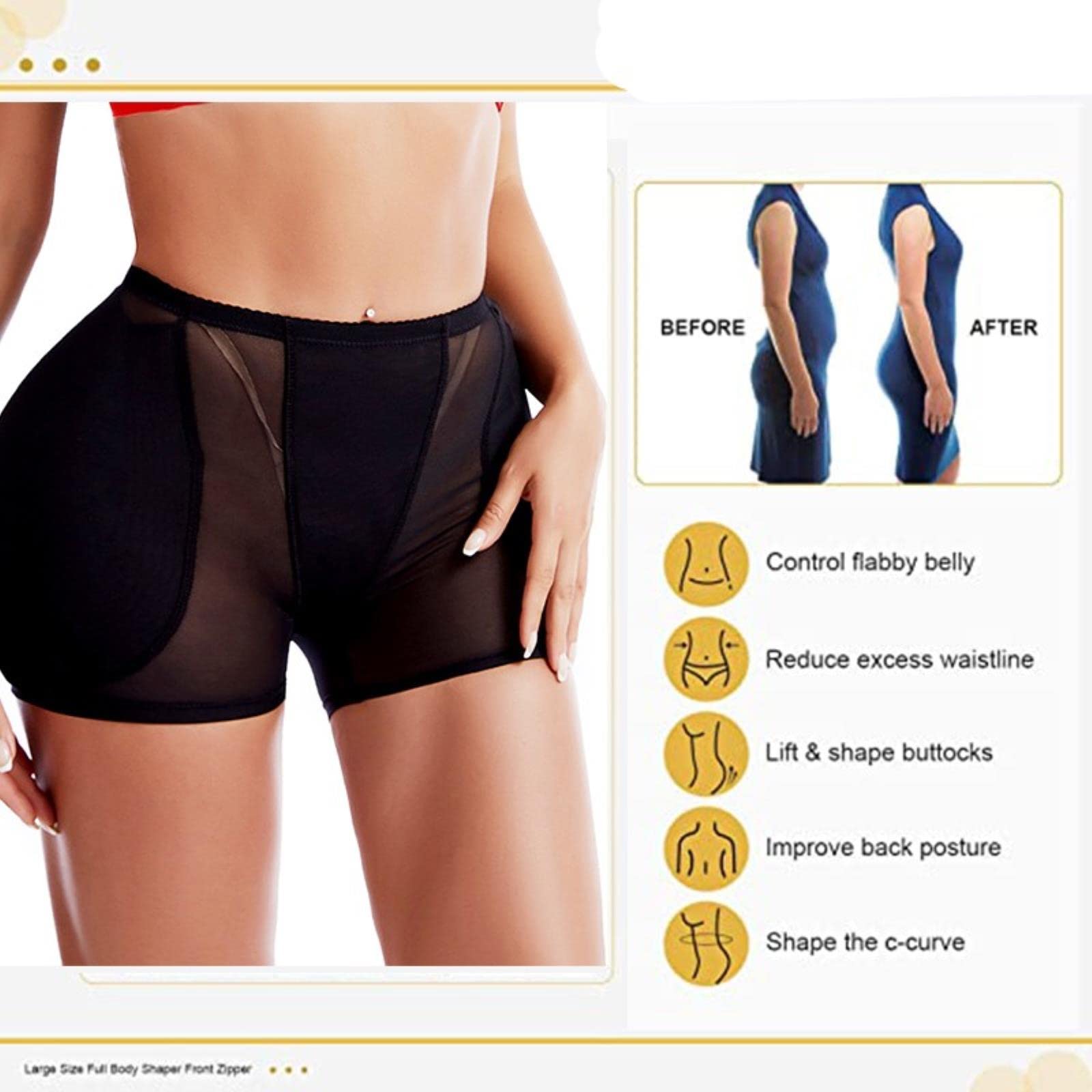 Butt Lifter Hose für Damen Schwamm Gepolsterte Höschen Big Ass Booty Hüfte Taille Control Höschen-Apricot 2 Big Pads,S